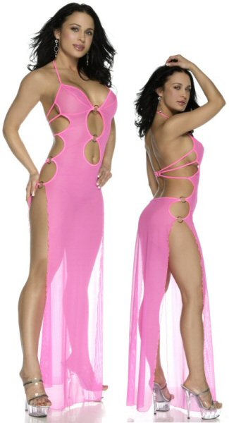 Long pink sexy gown.