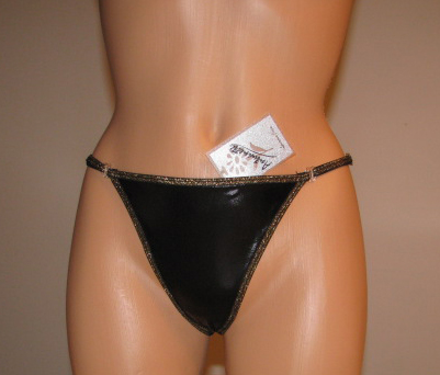 Black with Gold Trim Adjustable Thong