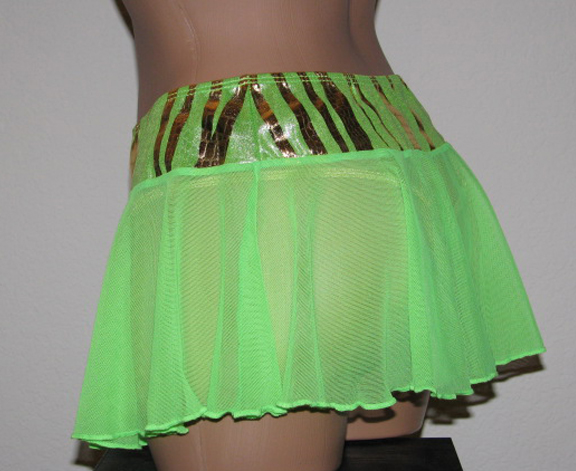 Side View of Green Mesh Mini Skirt