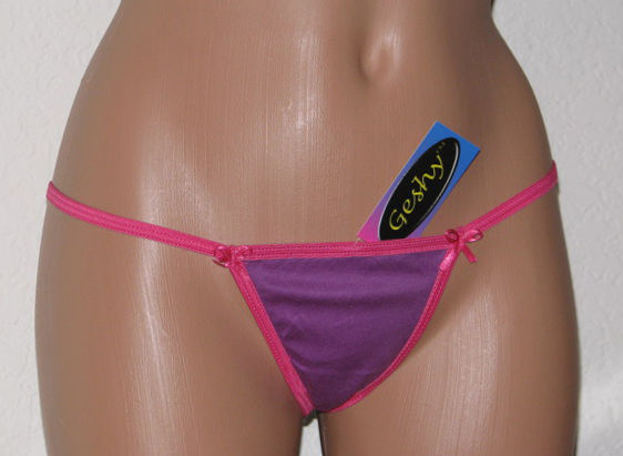 Purple thong with pink trim by Geshy.