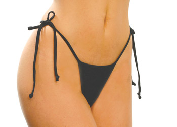 Black thong with side ties.