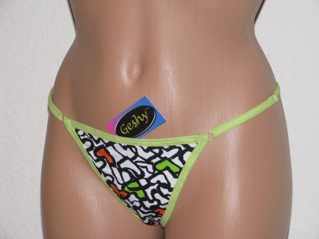 Colorful thong with a hearts pattern.