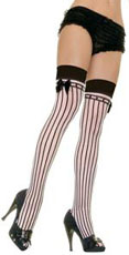 Thigh highs with black and white stripes.